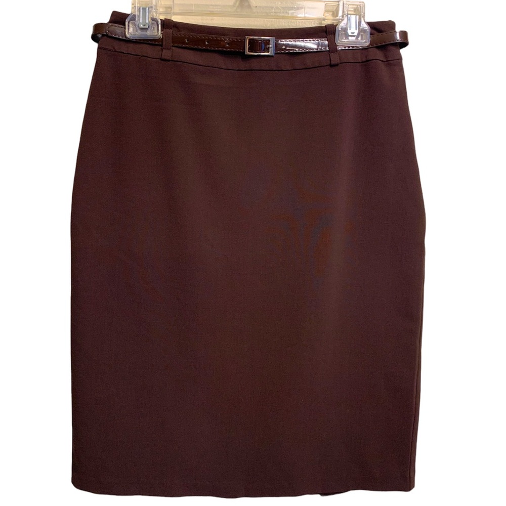 SUNNY LEIGH Brown Pencil Skirt Knee Length Detachable Skinny Brown Belt Size 10